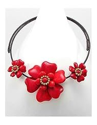 Flower Cotton Waxed Thread Semi GemStone Beads Necklace In Brass