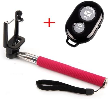eTopxizu Black Wireless Camera Bluetooth Self-timer Remote Shutter Controller for iOS Android Smartphone Tablet iPhone 5s 5c 5 4s iPad 3 2 mini iPod HTC One LG Sony Nexus Samsung Galaxy Mobile Cell Phone with Extendable Camera Selfie Self Portrait Shooting Pole Adjustable Handheld Monopod Mount Holder Red