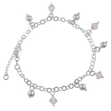 Sterling Silver Pink Beaded Accent Anklet