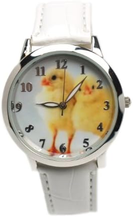 Two Baby Chicks white Leather Wrist Watch 6 1/2" to 7 3/4"