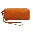 Real Leather Purse Pouch Make up bag with strap Orange colour Cosmetic Purse'
