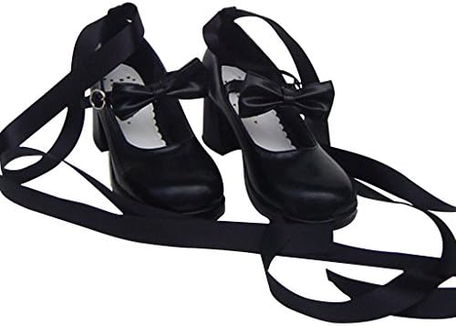 Lolita Punk Silk Ribbon Bowtie Sweet Princess Shoes Thick Heel Platform Matte Black 6.3 CM US 8.5