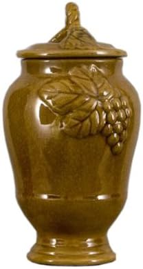 French Yellow Majolica Pattern Medium Grape Jar with Lid, 7 x 7 x 13 (in.)