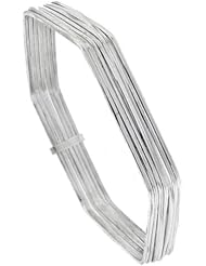 Sterling Silver Hexagon Shape Flat 7 Band Stackable slip on Semanario Bangle 5/16 inch wide, 8 inch