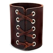 Laced Brown Leather Gothic Rock Star Cuff Bracelet