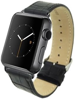 Apple Watch Strap with Slide-in Space Gray Aluminum Adapter By Sykla (Black Gator Skin 38mm)
