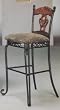 Set of 2 Bar Chairs - Wrought Iron Frame, Wood Seat Back and Upholstered Seats