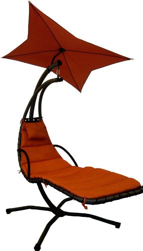 LECO 36000115 Schwingliege Stahlrohr, inklusiv Sonnenschirm und Polsterauflage, Farbe terracotta