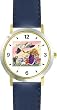 Group of Mother Goose Characters by Artist: Sylvia Long - WATCHBUDDY&reg; DELUXE TWO-TONE THEME WATCH - Arabic Numbers - Blue Leather Strap-Size-Large ( Men's Size or Jumbo Women's Size )