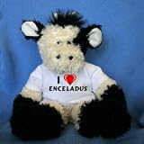 Plush Stuffed Cow (Lazy Daisy) toy with I Love Enceladus t-shirt