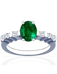 Platinum Oval Cut Emerald Ring With Sidestones