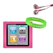 Premium Soft Pink Silicon Cover for Apple iPod Nano 6th Gen Skin Case ( 6th Generation Nano, 6G, 6th Gen ) compatible with 8GB / 16GB + Pink Headphones + Live * Laugh * Love Vangoddy Wrist Band!!!