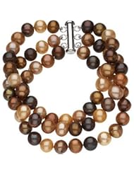 Freshwater Dyed Chocolate Cultured Pearl Triple Strand Bracelet Sterling Silver 66616