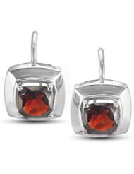 CleverEve Luxury Series Square Shaped Sterling Silver Frenchwire Earrings w/ Cushion Cut Genuine Garnet Stones