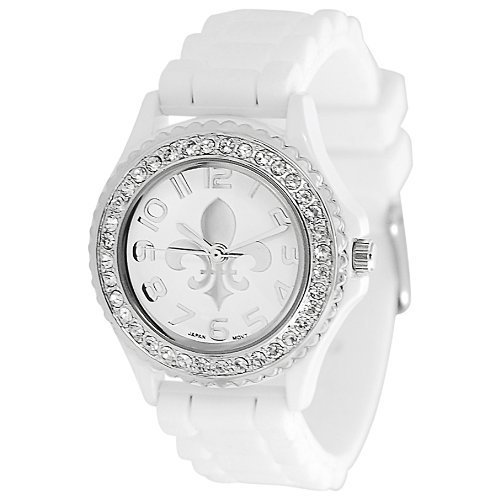 GP Designs Women's Rhinestone Fleur De Lis Silicone Watch
