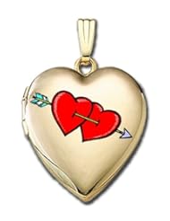 Solid 14K Yellow Gold "Valentines Arrow" Sweetheart Locket 3/4 inch x 3/4 inch in Solid 14K Yellow Gold