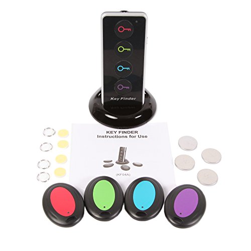 ETvalley Wireless Key Item Finder Locator with LED Flashlight and Remote Base 1 RF Transmitter 4 Receiver for Keys
