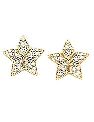 Pair of 14K Yellow Gold Diamond Star Earrings - 0.20 Ct. -- LIFETIME WARRANTY