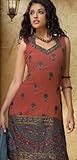 Deep Peach Faux Crepe Embroidered Salwar Kameez Unstitched Dress Material and Dupatta