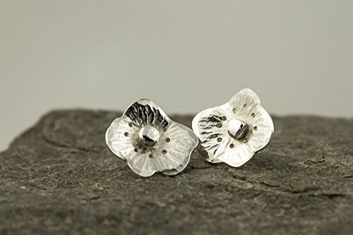 silver poppy flower pos† earrings