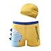 Monvecle Boys 2pcs Swim Trunks Cartoon Dinosaur Beach Boxers with Cap Rashgurad Swimsuit Set UPF 50+ Yellow 4-5y