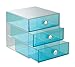 InterDesign 3 Drawer Storage Organizer for Cosmetics, Makeup, Beauty Products and Office Supplies, 4 Pack, Aqua