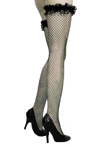 Sexy Thigh High Mutli-Color Fishnet Stockings With Lace Ruffle Trim