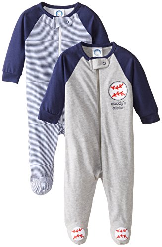 Gerber Baby Boys' 2 Pack Zip Front Sleep 'N Play, Baseball Blue, 6-9 Months