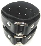 Black Leather Double Chrome O Ring Wristband Bracelet