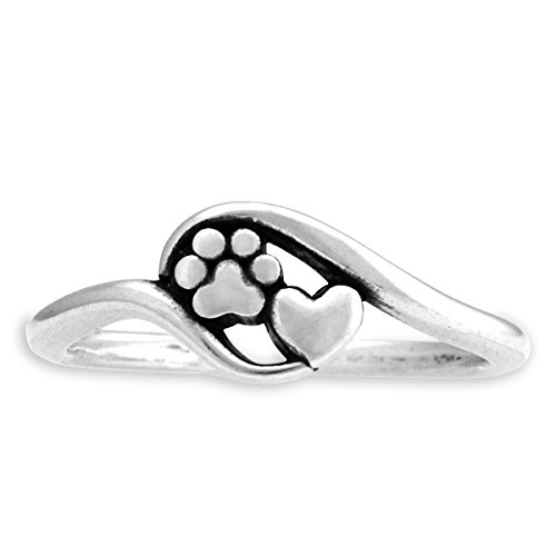 Sterling Silver Heart and Dog Paw Print Wrap Ring