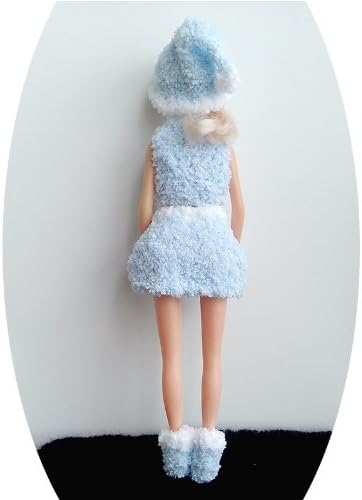 Santa Barbie Dress, Handmade Knitting Yarn Dress. (light-blue)