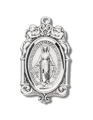 Miraculous Pendant with Angels, Sterling Silver with Chain