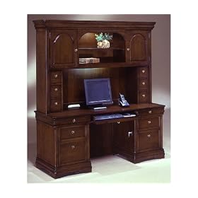 Chocolate Patina Finish Kneehole Credenza with Hutch Chocolate Patina by DMI Furniture