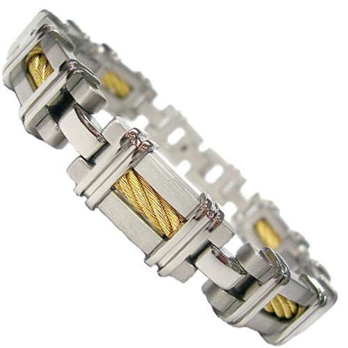 13MM Titanium Bracelet with Gold Plated Twisted Stainless Steel Cables Inlay 8″