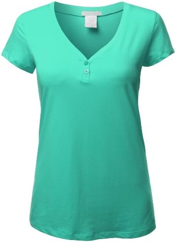 Doublju Plus Womens Basic Short Sleeve Loose Fit V-Neck Henley T-Shirt Plus Size Mint XXL