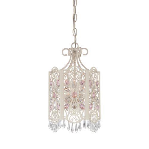 Quoizel QMC431AY 3-Light Mini Chandelier, Antique Ivory with Crystal Drop Accents