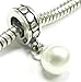 Queenberry (Free S/h) Sterling Silver Swarovski Crystal White Pearl Dangle Bead Charm for Pandora Troll Biagi Chamilia Birthstone June picture
