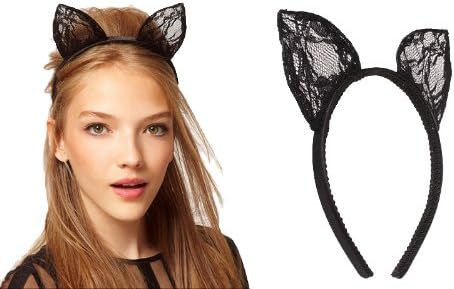 JIEAK Lady Sexy Black Lace Cat Ears Hairband Cosplay Fancy Dress Costume Headband