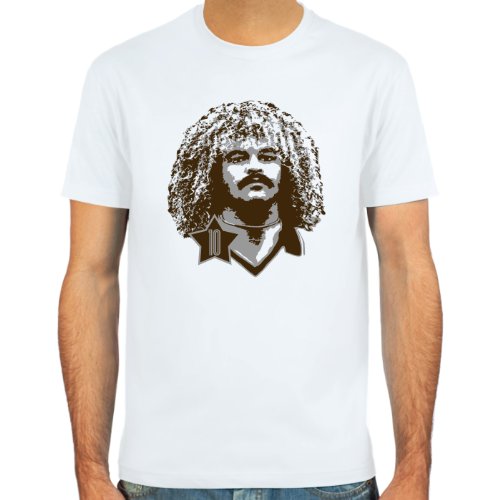 T-Shirt Carlos Valderrama ::: Farbauswahl: skyblue, sand oder weiß ::: Größen: S-XL ::: Fußball-Kult