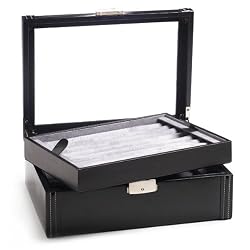 Deluxe Black Leather Cufflinks Collector's Case