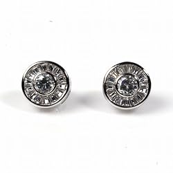 Men's Sterling Silver Earrings with Clear CZ - Round - 12 mm