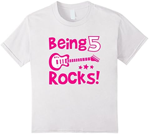 Kids 5th Birthday Gift Tee Shirt For Girls - Being 5 Rocks! 6 White