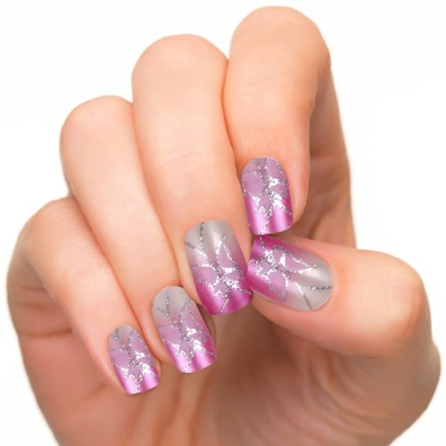 Buyinhouse Lady Girl Nailart Tools 24pcs/set Pre Design Acrylic Nail Tips False French Full Nails ArtSilver and Purple Style Model