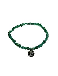 Round Charm Green Aventurine Beaded Bracelet .925 Sterling Silver Jewelry