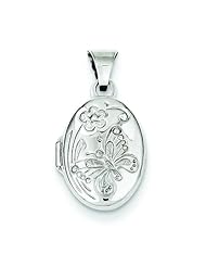 Sterling Silver Butterfly Oval Locket Jewelry 20mm