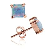 Rose Gold vermeil (24k Gold over Sterling Silver) fiery created Blue Opal stone square stud Earrings