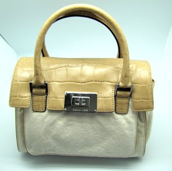 Michael Kors Medium Sloan Shoulder Canvas Satchel Bag Purse Khaki Cream
