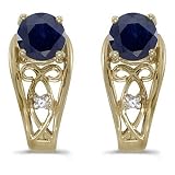 Blue Sapphire and Diamond Filigree Earrings 14k Yellow Gold (1.20ctw)