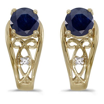 Blue Sapphire and Diamond Filigree Earrings 14k Yellow Gold (1.20ctw)