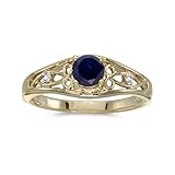 IMAGE OF 14k Yellow Gold Round Sapphire And Diamond Ring (Size 4.5)